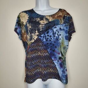 Y2k Jessica Max art to wear mixed print grunge short sleeve top size xl
